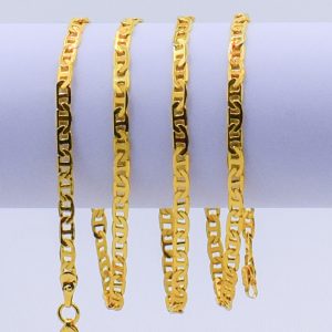 22K Gold Plated Unisex Cuban Anchor Flat Mariner Chain 3MM